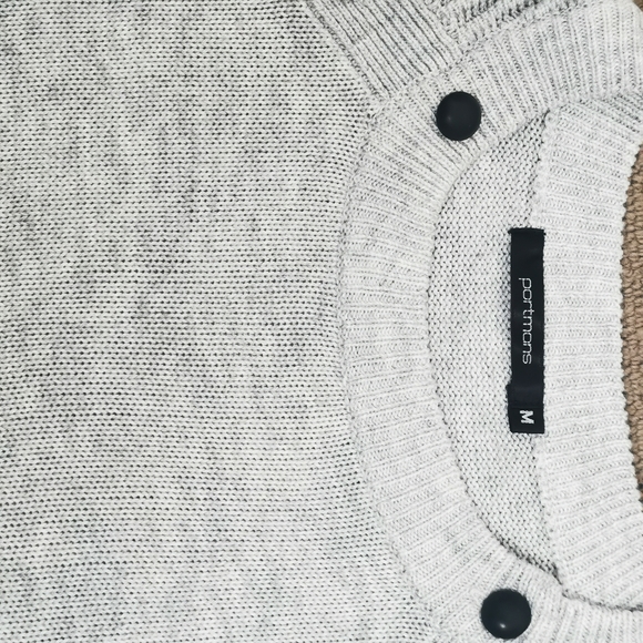 Portmans Knit Sweater sz M Long sleeve Merino Wool Grey black contrast button - Picture 4 of 9